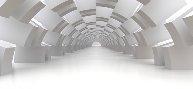 Túnel blanco largo como fondo abstracto para su diseño. 3d.