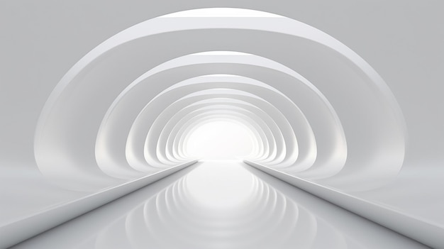 un túnel blanco con un reflejo de un túnel y un reflejo De la luz