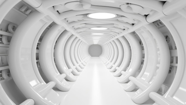 Foto túnel blanco vacío futurista con una luz del extremo primer plano generativo ai