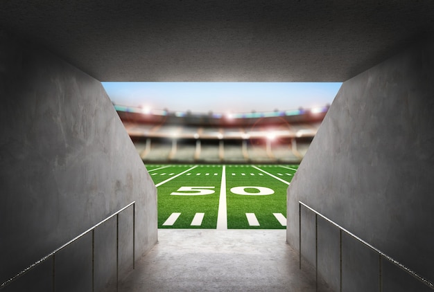 Túnel de cemento de renderizado 3D en el estadio de fútbol americano