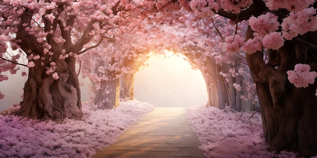 El túnel de las cerezas en Tokio, Japón Cerezas en flor en primavera