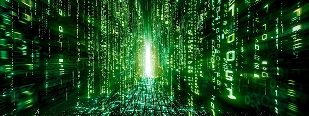 Foto tunel cibernético de fluxo de dados digitais com código binário