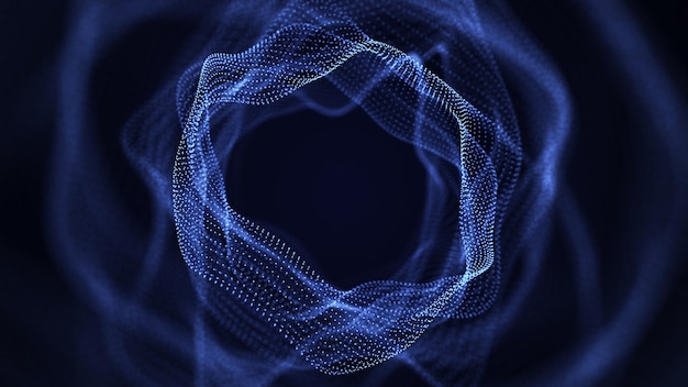 Túnel cibernético que consta de puntos brillantes en movimiento Fondo espacial infinito futurista Concepto de transferencia de datos en el ciberespacio Ilustración de Hitech Renderización 3D