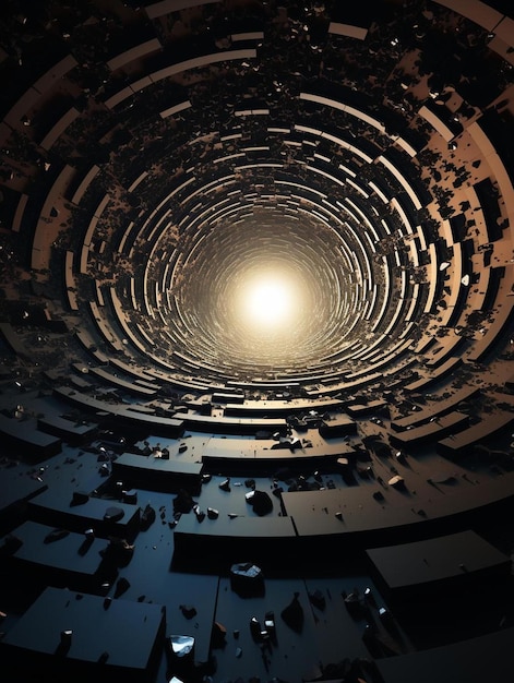 Un túnel circular con una luz en la parte superior.