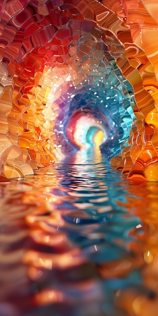 Foto túnel colorido con agua en la parte inferior