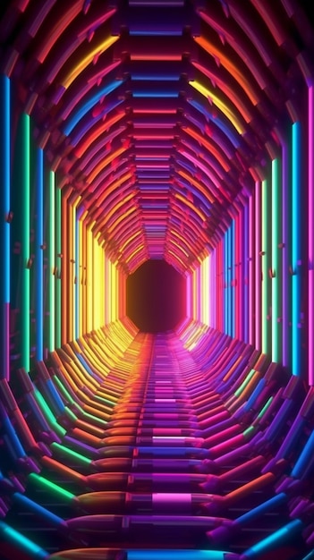 un túnel colorido con una luz al final ai generativo