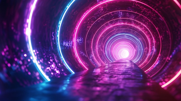 un túnel colorido con una luz de neón púrpura y azulTechnological brilla apertura color de fondo