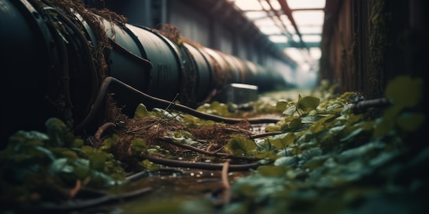 túnel com tubo enferrujado grosso e vegetação