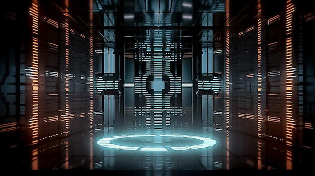 Un túnel con un concepto futurista Túnel de ciencia ficción con una atmósfera cibernética generada por IA