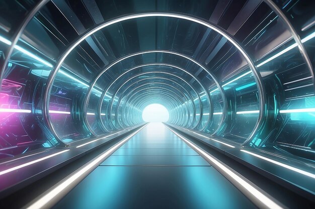 Túnel de corrido de vidrio futurista abstracto con fondo borroso Renderizado en 3D