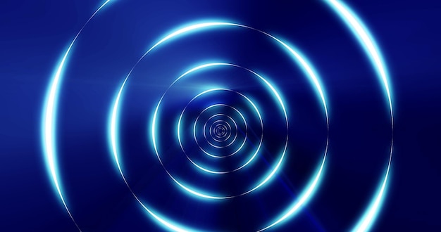 Túnel de anéis redondos de néon brilhante azul brilhante Protetor de tela de fundo abstrato