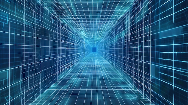 Foto túnel de luz azul brilhante conceito de tecnologia futurista fundo digital abstrato