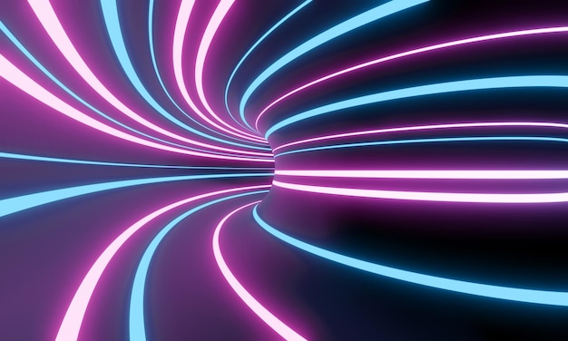 Túnel de luz de néon futurista luz de néon abstrato renderização em 3d
