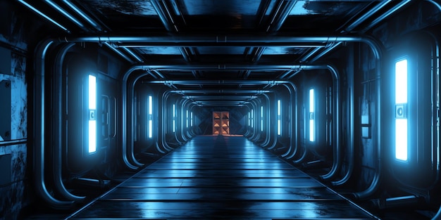 Túnel de luz tecnológico realista 3D fundo futurista do horizonte