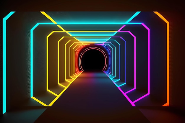 Túnel de luzes neon coloridas