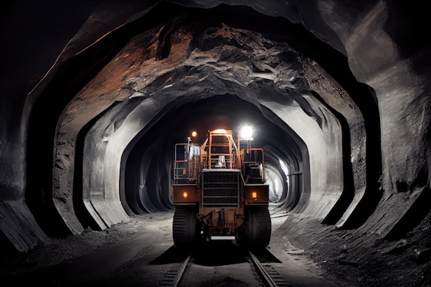 Túnel de mineração com dupla exposição de carvão e equipamentos de mineração