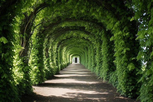 Túnel de plantas verdes no parque em Salzburgo