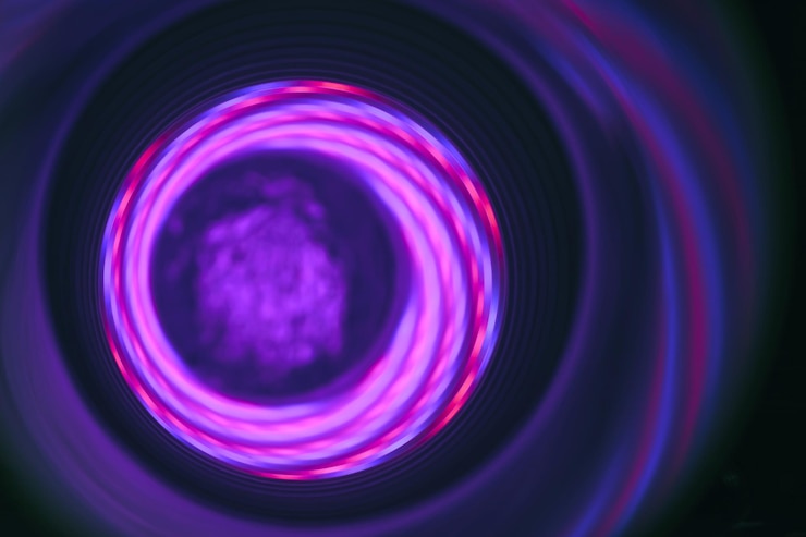 Foto túnel de redemoinho abstrato com luz roxa em um padrão de fundo texturizado para design