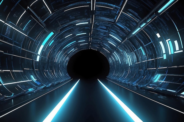 Foto túnel digital 3d em fundo preto