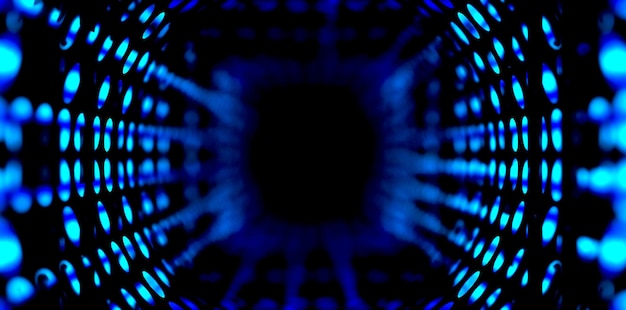 Túnel digital abstracto con simetría azul y negra