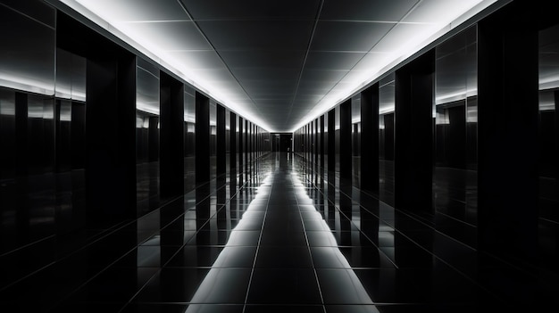 Túnel futurista abstracto negro con líneas de neón AI generativa