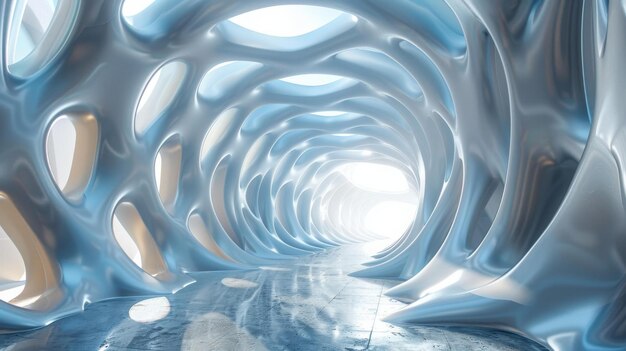 El túnel futurista azul y blanco