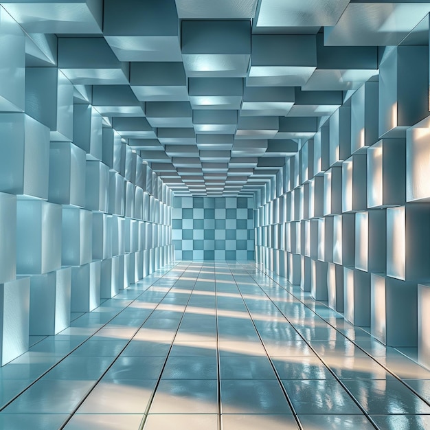 El túnel futurista de ciencia ficción azul y blanco