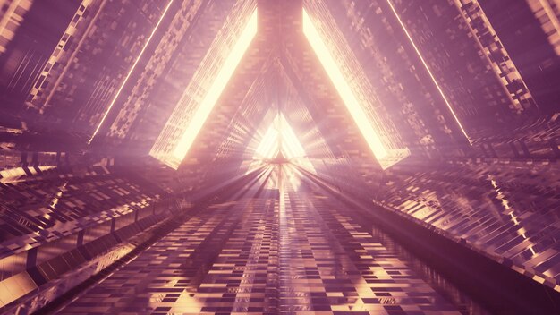 Túnel futurista com ilustração 3d 4k uhd de iluminação brilhante