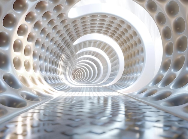 Un túnel futurista hecho de anillos entrelazados