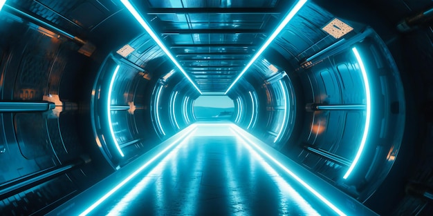 Un túnel futurista con luces.