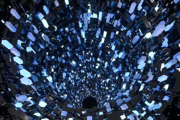 Túnel hecho de bloques tecnología fondo 3d renderizado