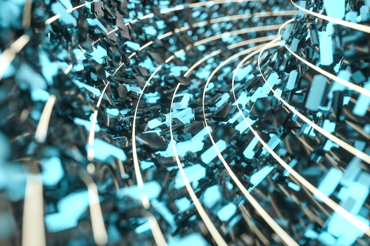 Foto túnel hecho de bloques tecnología fondo 3d renderizado