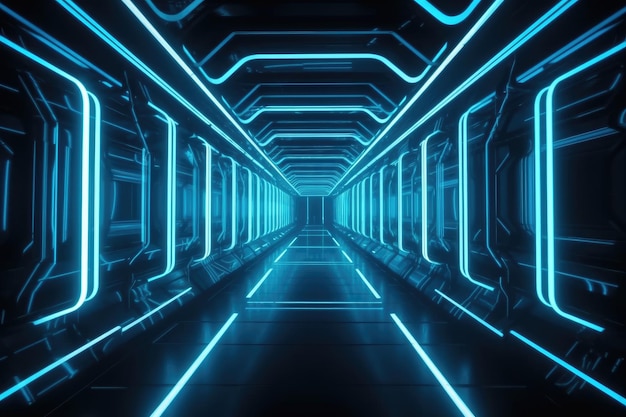 Túnel iluminado con luces de neón que se extiende a lo lejos IA generativa