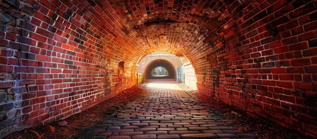 Túnel de ladrillo rojo bajo un cielo azul