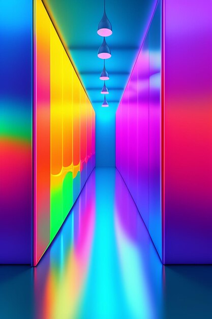 Un túnel con luces de colores.