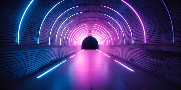 Túnel con luces fluorescentes de colores