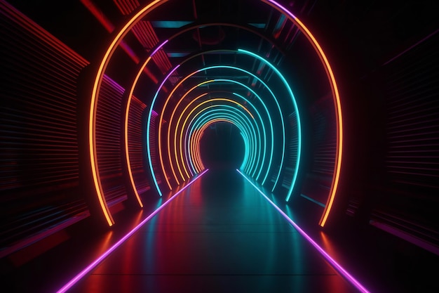 Un túnel de luces de neón con la palabra arte.
