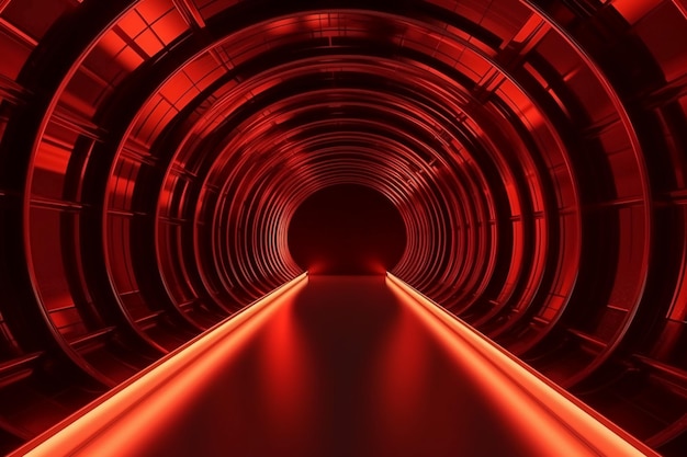 Un túnel con luces rojas y un fondo negro