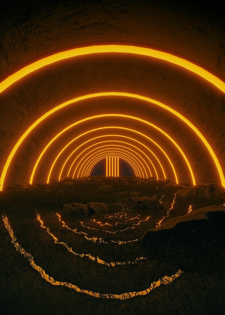 Un túnel con una luz amarilla en el medio.