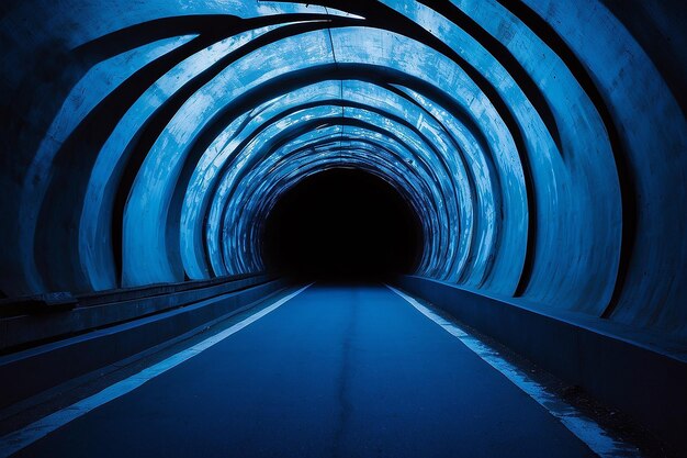 Un túnel con una luz azul y una luz azul