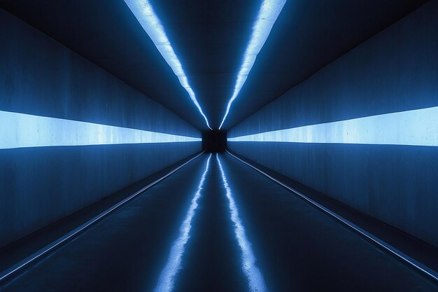 Un túnel con una luz azul y una luz azul