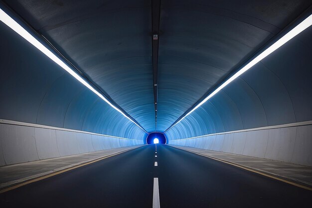 Un túnel con una luz azul y una luz azul