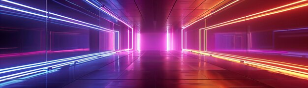 Túnel de luz de neón vibrante con una vista en perspectiva Arte moderno abstracto y concepto de diseño futurista