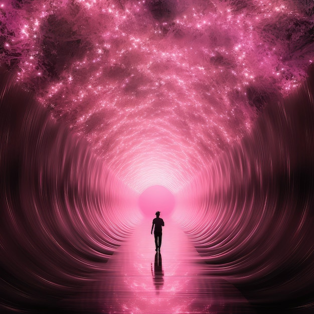 Un túnel con una luz rosa