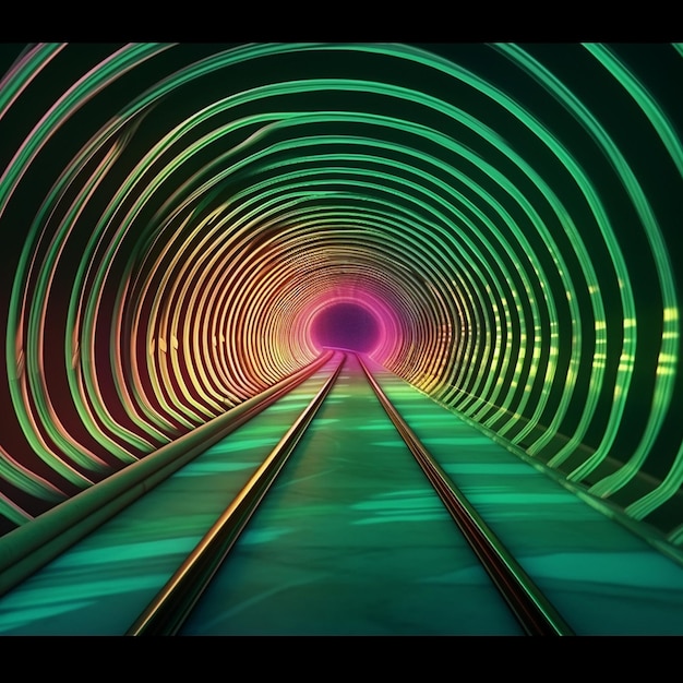 Foto un túnel con una luz verde y roja que dice 