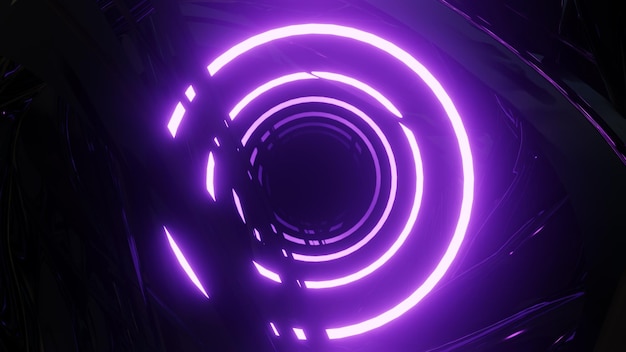 Un túnel de luz violeta con un patrón circular de luces violetas.