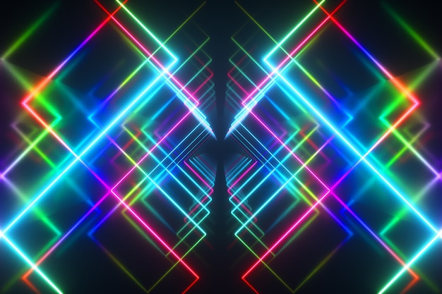Un túnel de metal sin fin con luces de neón