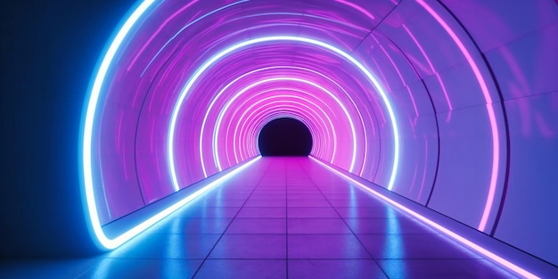 Túnel morado y azul con luz brillante