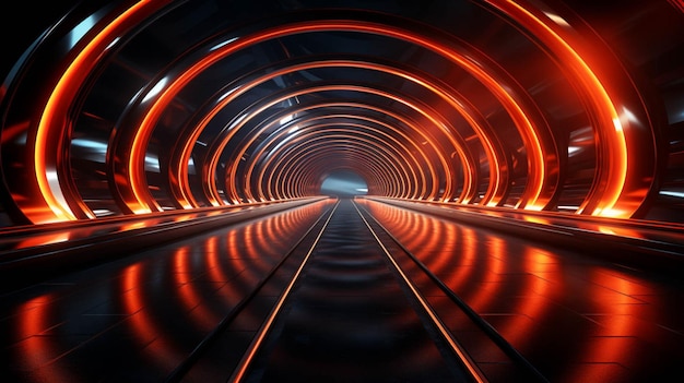 un túnel muy largo con algunas luces en el fondo del túnel