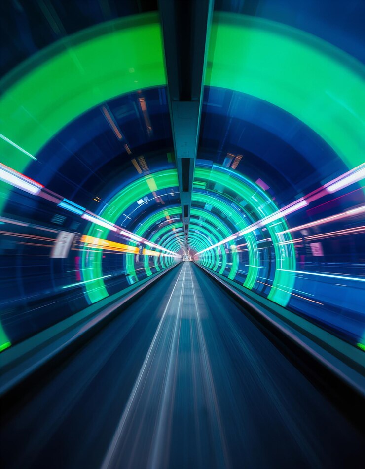 Túnel de neón azul y verde brillante de alta calidad y alta resolución